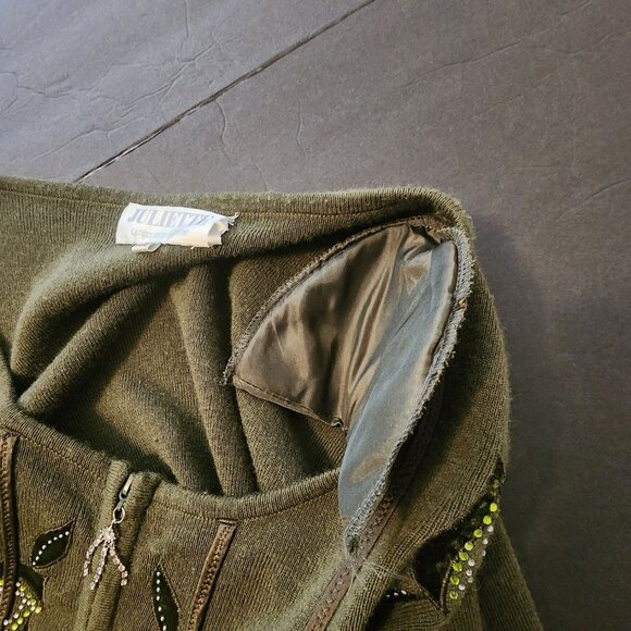 Juliette Womens Green Embroidered Zip-Up Sweater With Beaded Details XXL - Picture 10 of 12